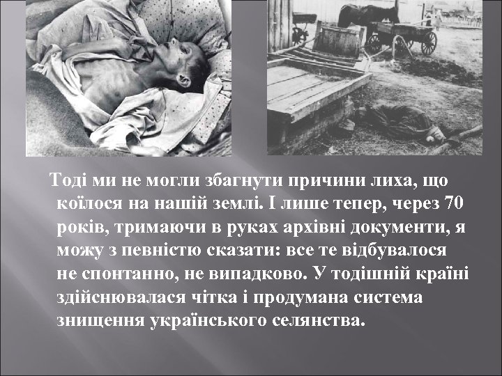 Тоді ми не могли збагнути причини лиха, що коїлося на нашій землі. І лише