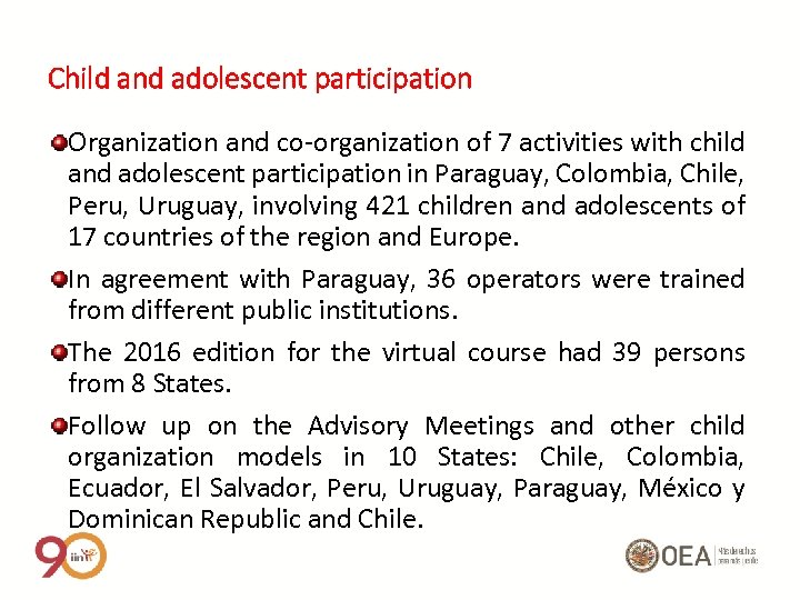 Child and adolescent participation Organization and co-organization of 7 activities with child and adolescent