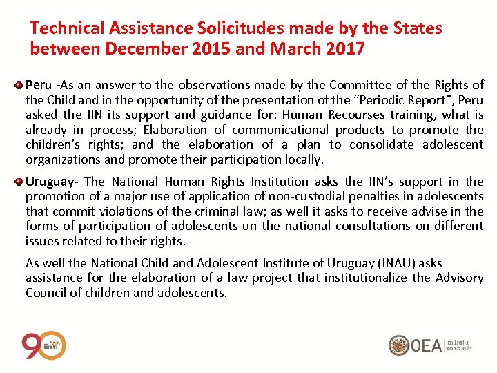 Technical Assistance Solicitudes made by the States between December 2015 and March 2017 Peru