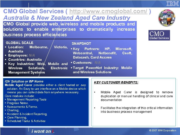 CMO Global Services ( http: //www. cmoglobal. com/ ) Australia & New Zealand Aged