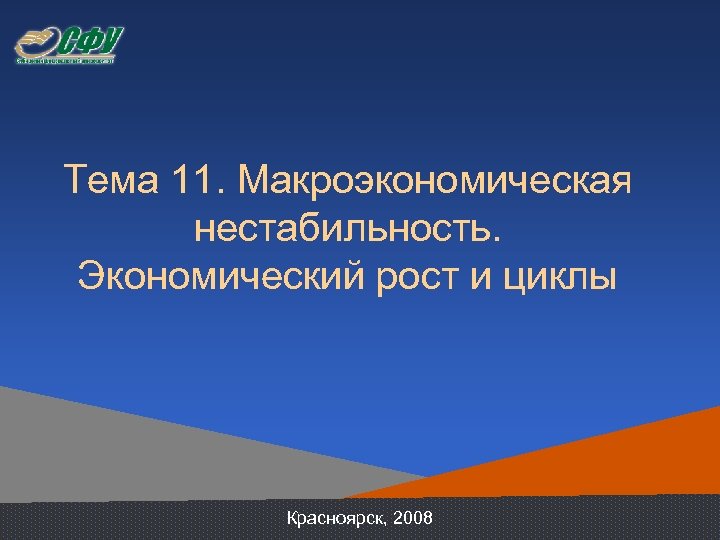 Тема 11. Макроэкономическая нестабильность. Экономический рост и циклы Красноярск, 2008 