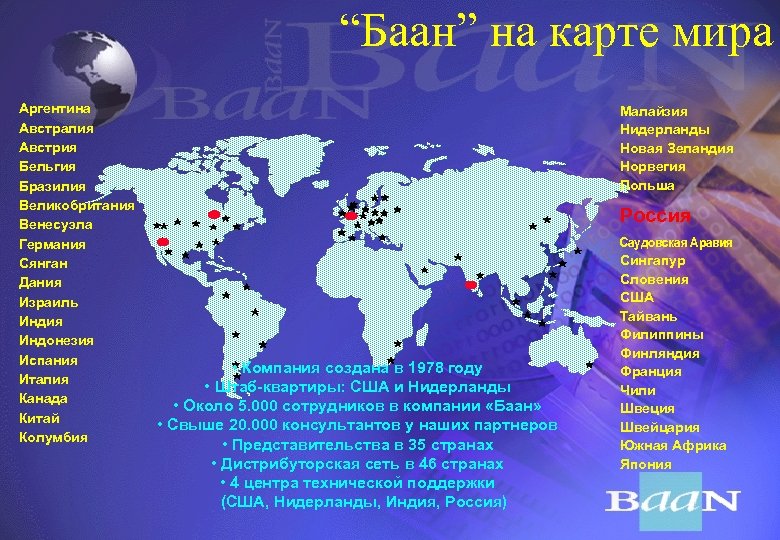 “Баан” на карте мира Аргентина Австралия Австрия Бельгия Бразилия Великобритания Венесуэла Германия Сянган Дания