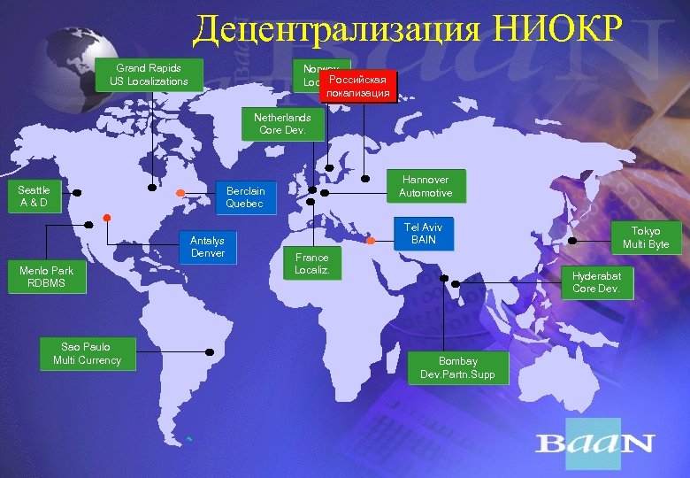 Децентрализация НИОКР Grand Rapids US Localizations Norway Российская Localiz. локализация Netherlands Core Dev. Seattle
