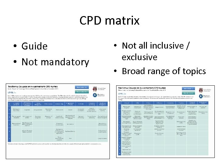 CPD matrix • Guide • Not mandatory • Not all inclusive / exclusive •