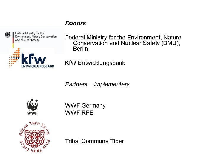 Donors Federal Ministry for the Environment, Nature Conservation and Nuclear Safety (BMU), Berlin Kf.