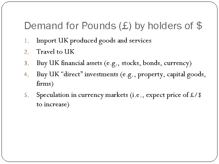 Demand for Pounds (£) by holders of $ 1. 2. 3. 4. 5. Import
