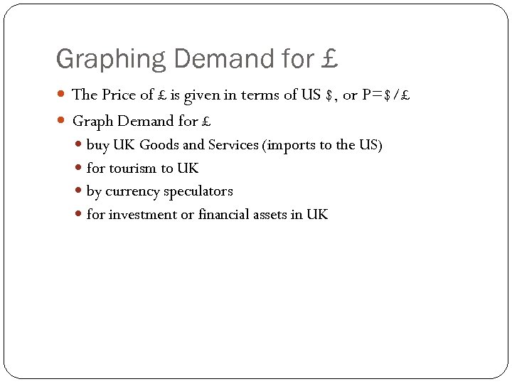Graphing Demand for £ The Price of £ is given in terms of US