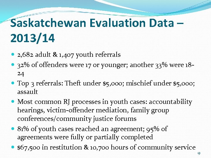 Saskatchewan Evaluation Data – 2013/14 2, 682 adult & 1, 407 youth referrals 32%