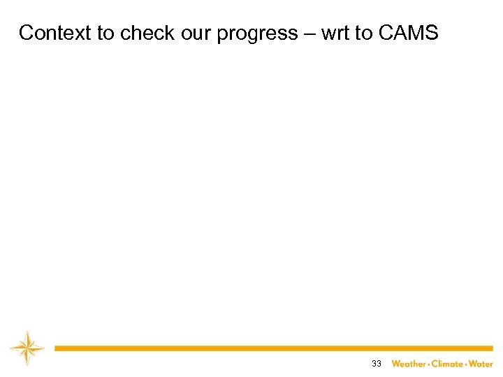 Context to check our progress – wrt to CAMS 33 