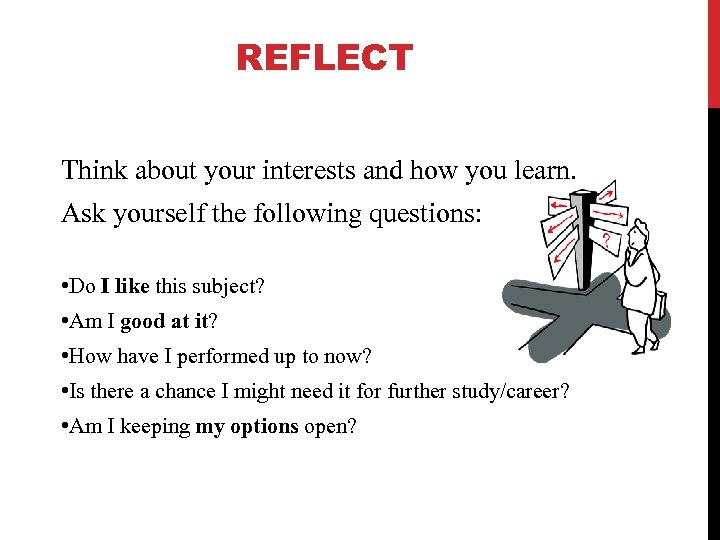 REFLECT Think about your interests and how you learn. Ask yourself the following questions: