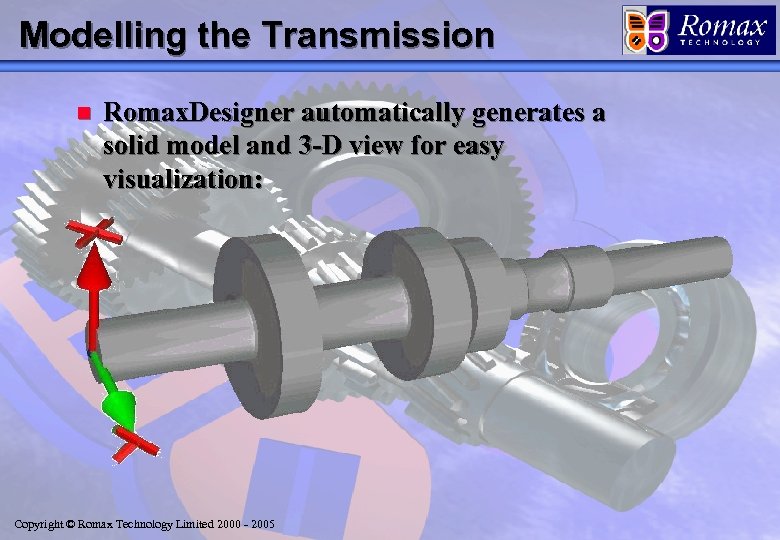 Modelling the Transmission n Romax. Designer automatically generates a solid model and 3 -D