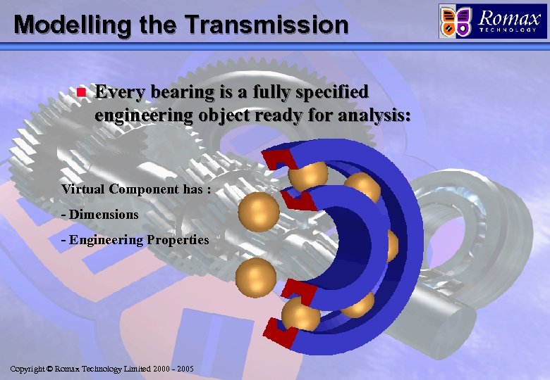 Modelling the Transmission n Every bearing is a fully specified engineering object ready for