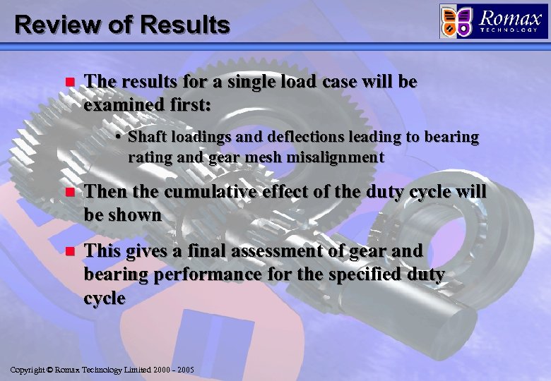 Review of Results n The results for a single load case will be examined