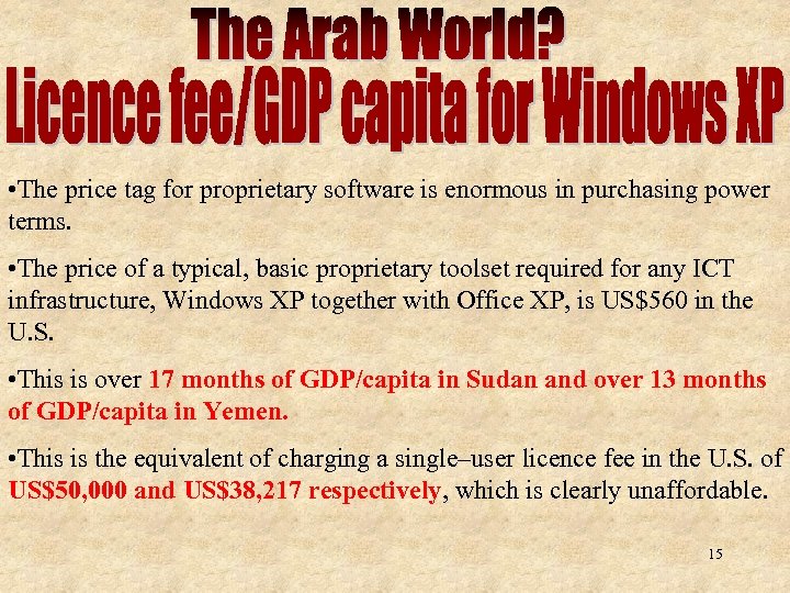  • The price tag for proprietary software is enormous in purchasing power terms.