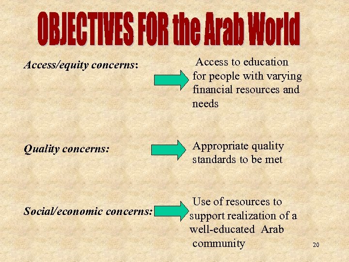 Access/equity concerns: Access to education for people with varying financial resources and needs Quality