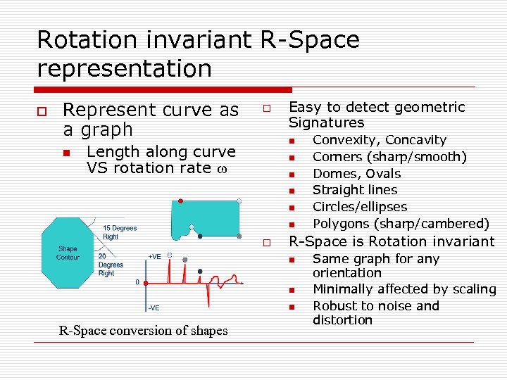 Rotation invariant R-Space representation o Represent curve as a graph n o Easy to