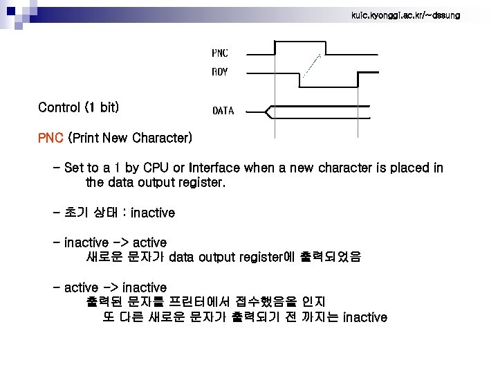 kuic. kyonggi. ac. kr/~dssung Control (1 bit) PNC (Print New Character) - Set to