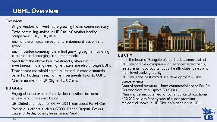 UBHL Overview • Single window to invest in the growing Indian consumer story •