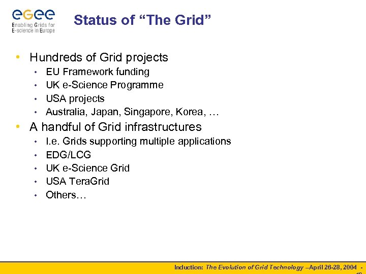 Status of “The Grid” • Hundreds of Grid projects EU Framework funding • UK