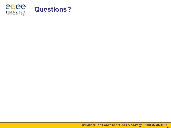 Questions? Induction: The Evolution of Grid Technology –April 26 -28, 2004 - 