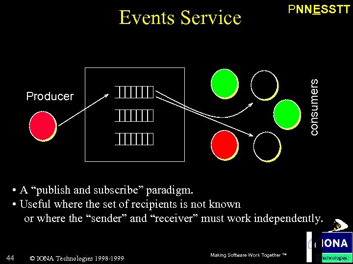 consumers Events Service PNNESSTT Producer • A “publish and subscribe” paradigm. • Useful where