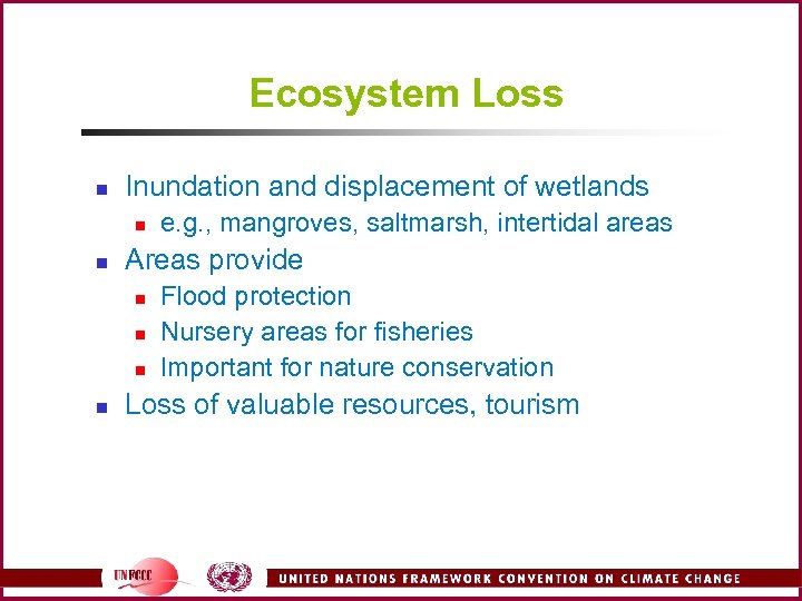 Ecosystem Loss n Inundation and displacement of wetlands n n Areas provide n n