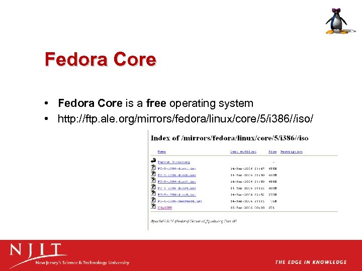 Fedora Core • Fedora Core is a free operating system • http: //ftp. ale.