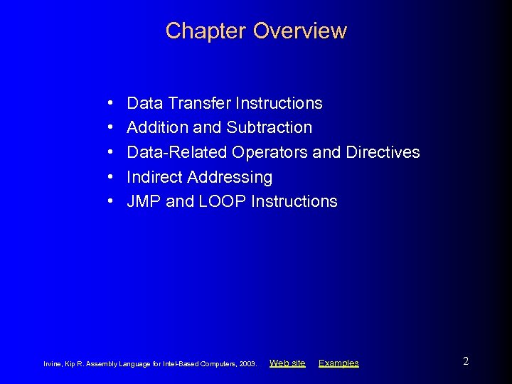 Chapter Overview • • • Data Transfer Instructions Addition and Subtraction Data-Related Operators and