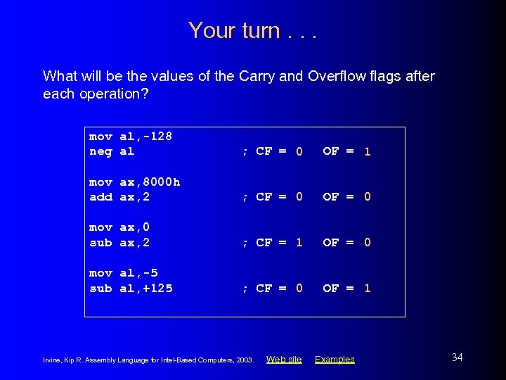 Your turn. . . What will be the values of the Carry and Overflow