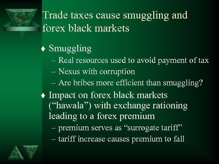 Trade taxes cause smuggling and forex black markets t Smuggling – Real resources used