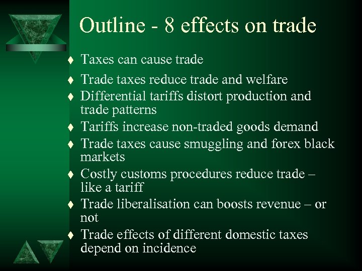 Outline - 8 effects on trade t t t t Taxes can cause trade