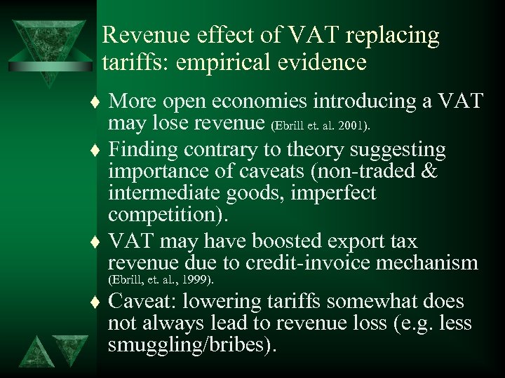 Revenue effect of VAT replacing tariffs: empirical evidence t t t More open economies