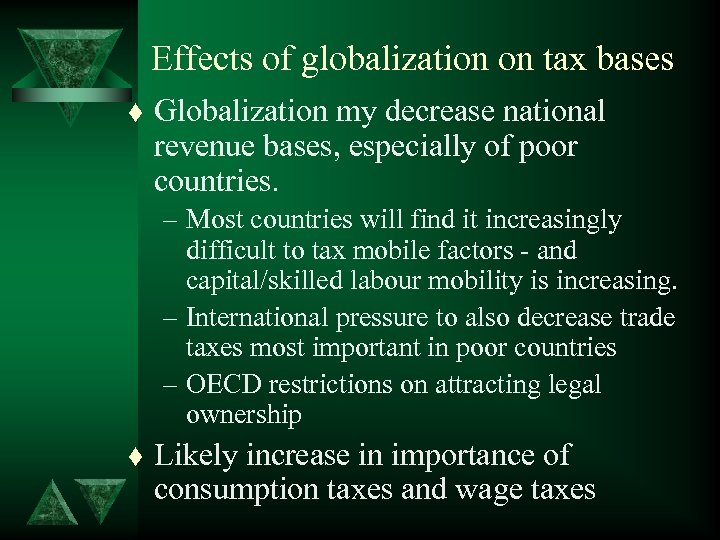 Effects of globalization on tax bases t Globalization my decrease national revenue bases, especially