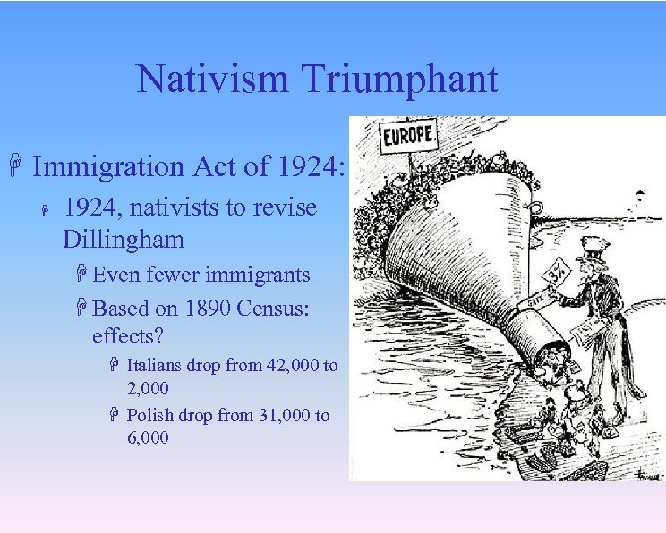 Nativism Triumphant H Immigration Act of 1924: H 1924, nativists to revise Dillingham H