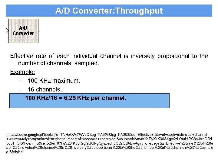 A/D Converter: Throughput Effective rate of each individual channel is inversely proportional to the
