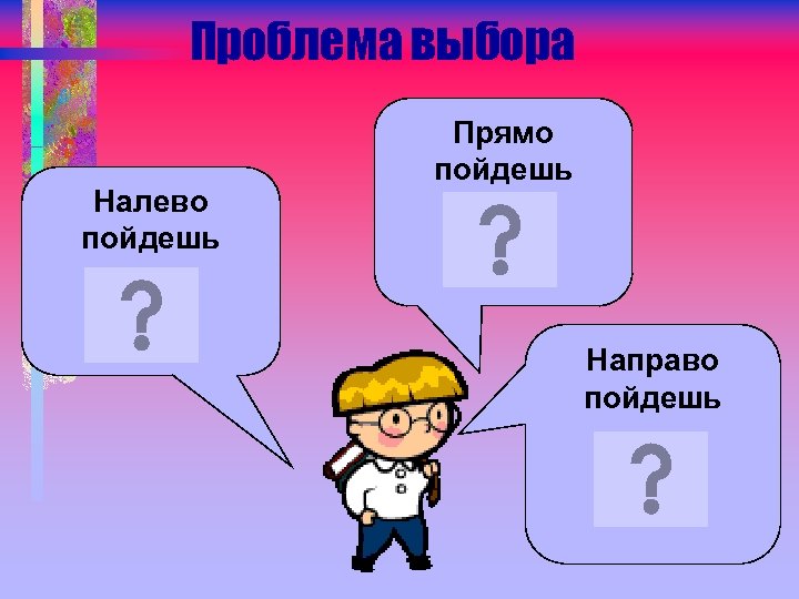 Проблема выбора Налево пойдешь Прямо пойдешь Направо пойдешь 