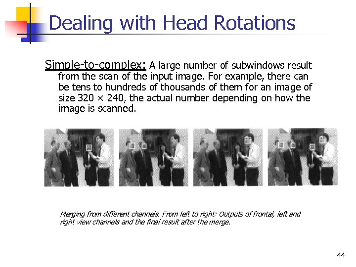Dealing with Head Rotations Simple-to-complex: A large number of subwindows result from the scan