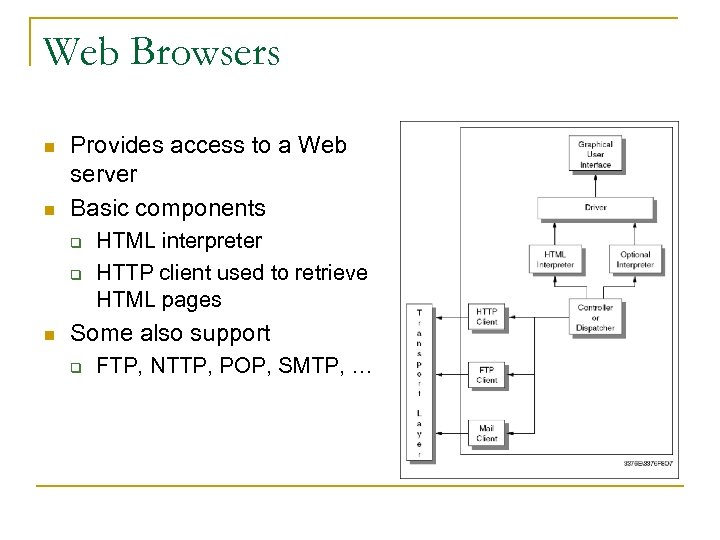 Web Browsers n n Provides access to a Web server Basic components q q