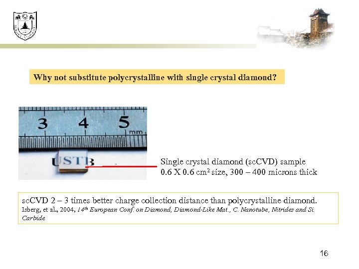 Why not substitute polycrystalline with single crystal diamond? Single crystal diamond (sc. CVD) sample