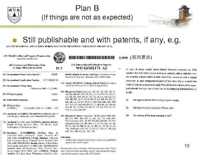 Plan B (If things are not as expected) n Still publishable and with patents,