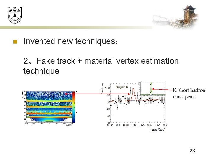 n Invented new techniques： 2。Fake track + material vertex estimation technique K-short hadron mass