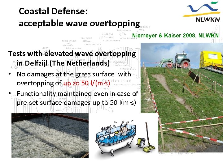 Coastal Defense: acceptable wave overtopping Niemeyer & Kaiser 2008, NLWKN Tests with elevated wave