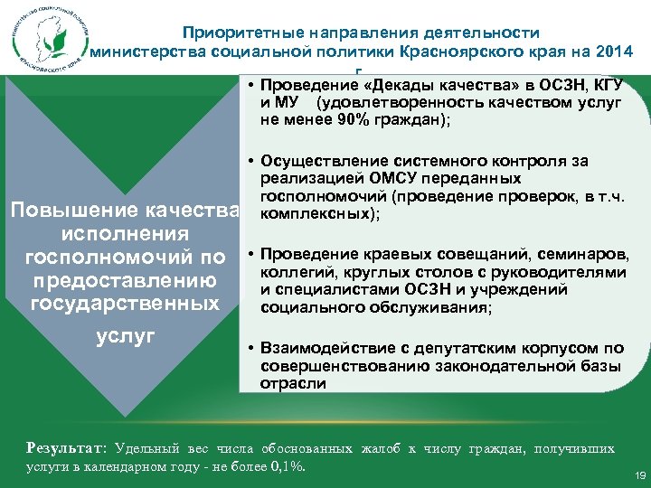 Приоритетные направления деятельности министерства социальной политики Красноярского края на 2014 г. • Проведение «Декады