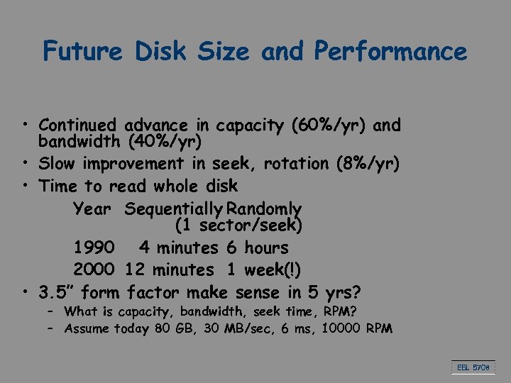Future Disk Size and Performance • Continued advance in capacity (60%/yr) and bandwidth (40%/yr)