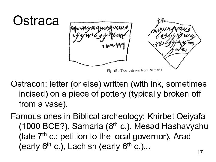 Ostraca Ostracon: letter (or else) written (with ink, sometimes incised) on a piece of