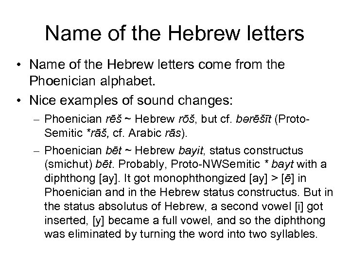 Name of the Hebrew letters • Name of the Hebrew letters come from the