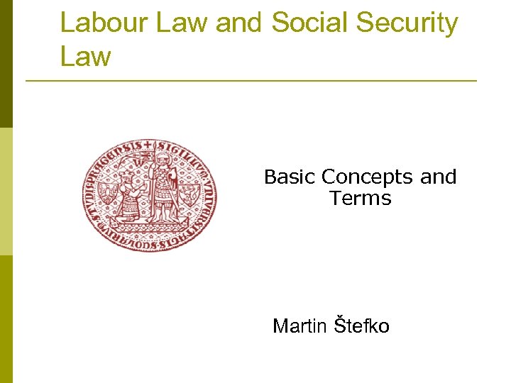 Labour Law and Social Security Law Basic Concepts and Terms Martin Štefko 