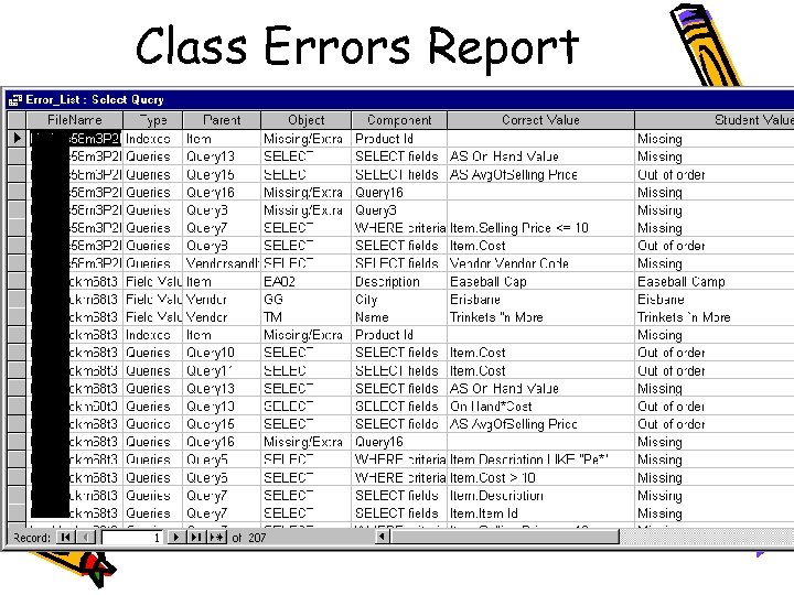 Class Errors Report 