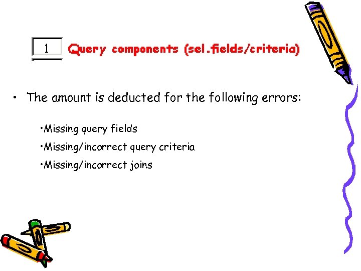  • The amount is deducted for the following errors: • Missing query fields
