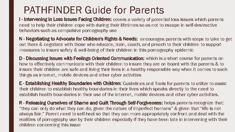 PATHFINDER Guide for Parents I - Intervening in Loss Issues Facing Children: covers a